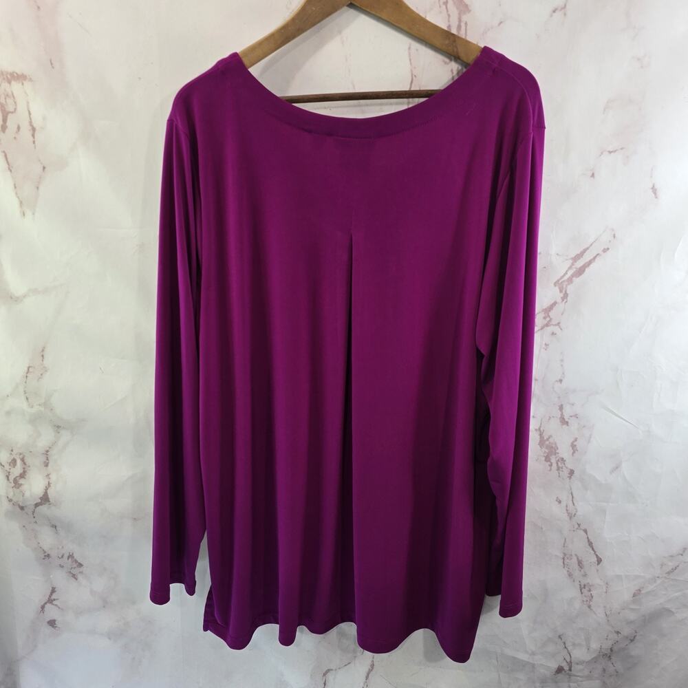 Susan Graver Shirt Womens 2X Purple Pink Stretch Blouse Long Sleeve V Essentials - Picture 5 of 10